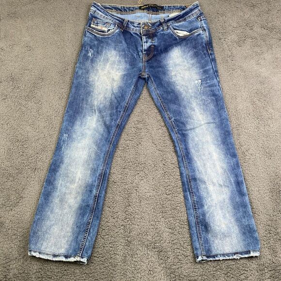Diesel Black Gold Jeans Men 38 (Fits 34x26) Blue Button Fly Straight Leg Acid - Picture 1 of 16
